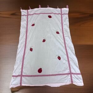 Strawberry & Ladybug Tab Curtain Panel Pink Red Gingham 53"L x 38"W